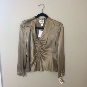 Brown Satin Ruched Shirt